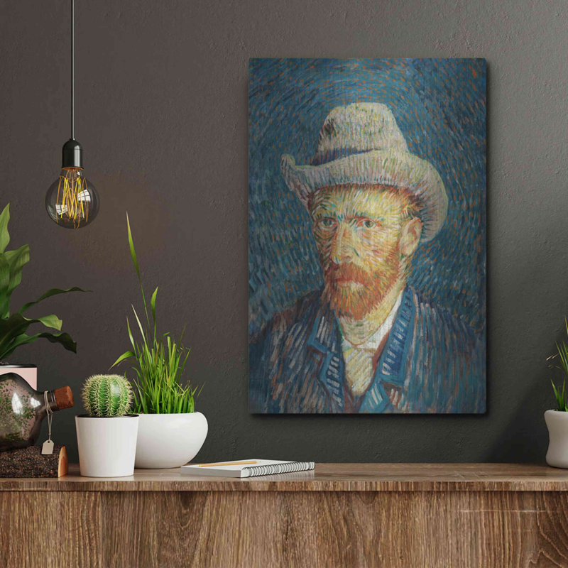 "Autoportrait au chapeau de feutre gris" par MASTERS, H 16 po x l 12 po