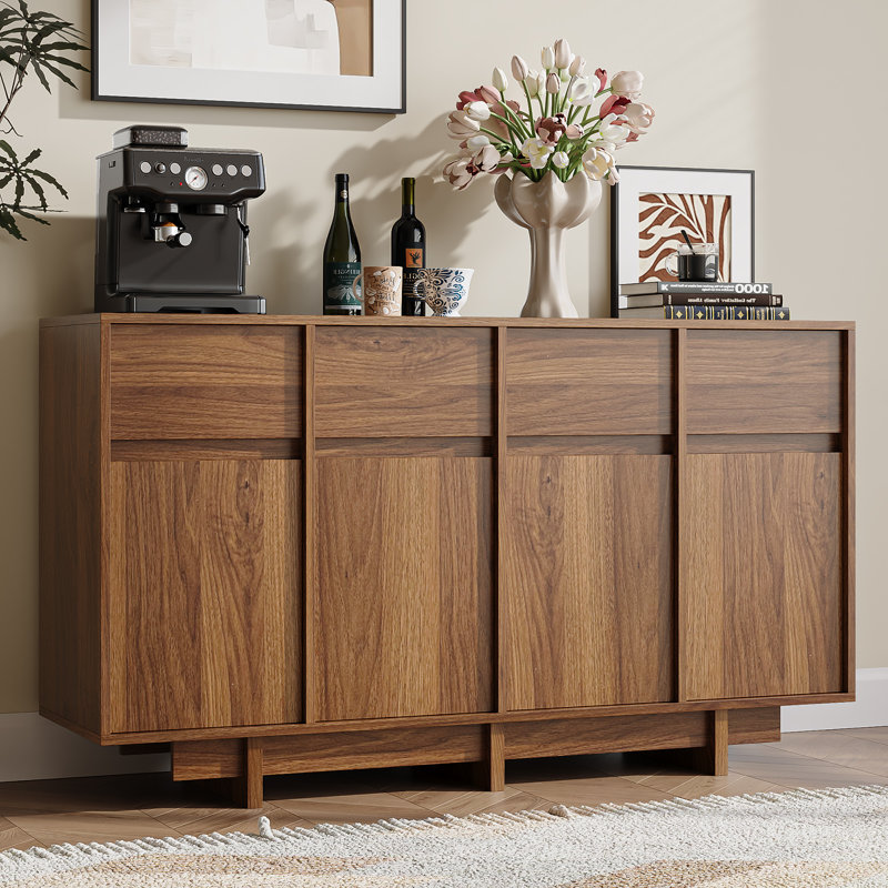 Delano 55.1‚Äù W Sideboard With 4 Cabinets, Buffet Cabinet With 4 Drawers, Large Storage Space, Brown