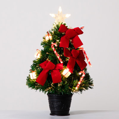 24in. Pre-Lit Fiber Optic Classic Star Topped Artificial Christmas Tree with Decorative Planter