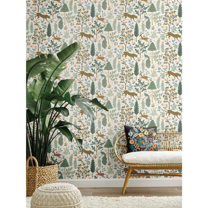 Rouleau de papier peint adhésif 20 po x 27 po Menagerie, Crème