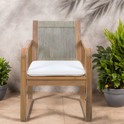 Patio Dining Chairs Set of 2, Acacia Wood Rope Back, Modern Outdoor