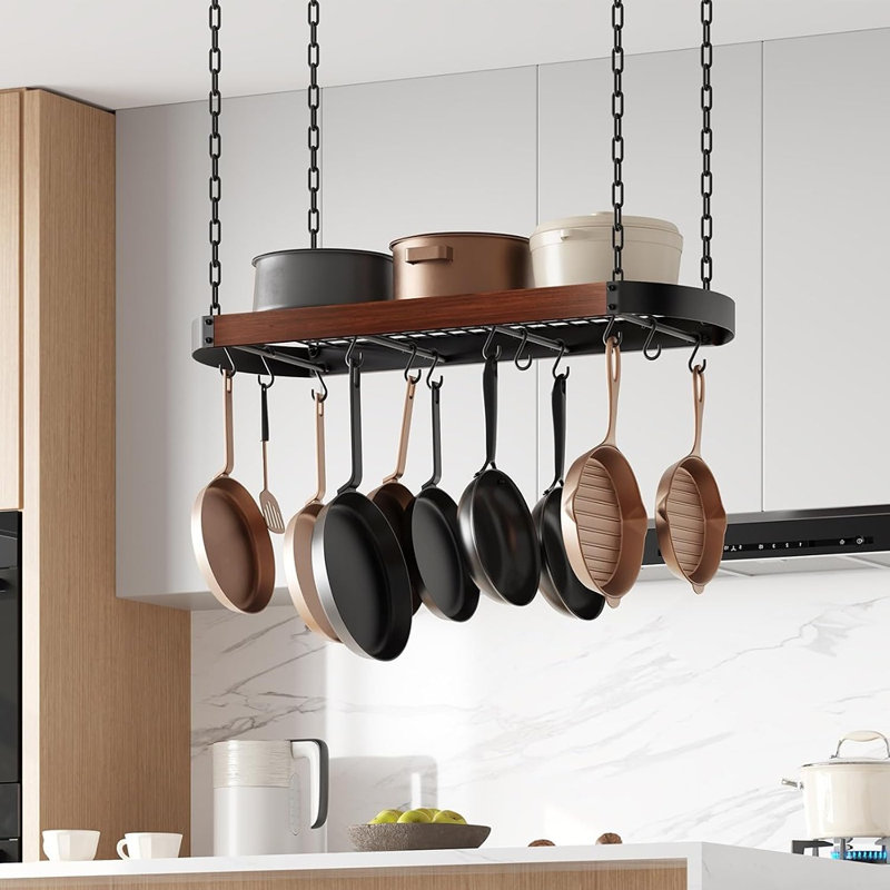 Support suspendu pour casseroles, support de casseroles et poêles à fixer au plafond pour la cuisine