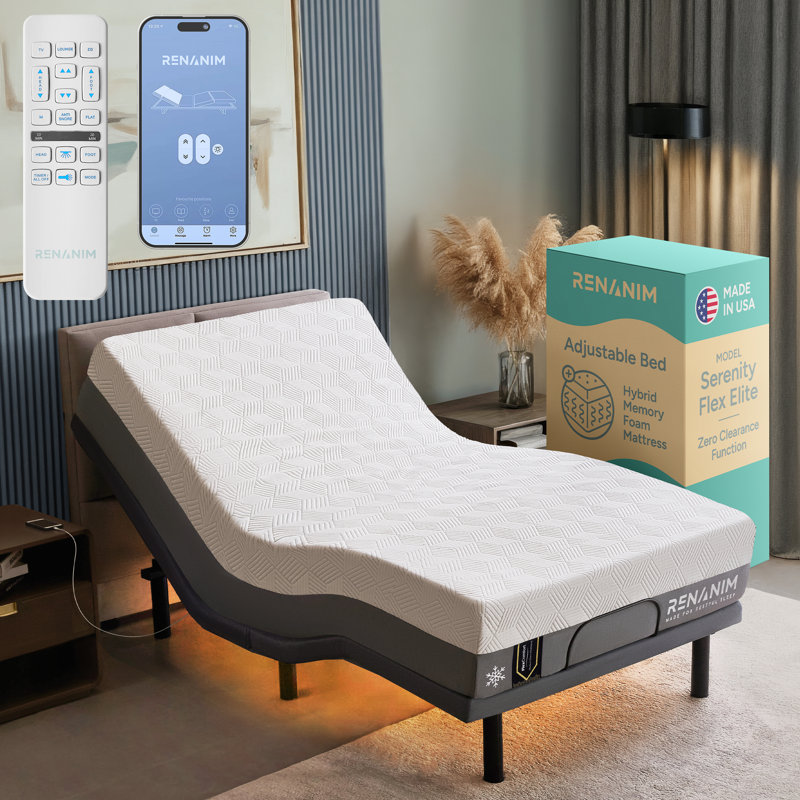 SF Elite Adjustable Bed With 14" Hybrid Mattress Included Massage, Usb, Underbed Light, Wireless Remote & App Control Zero Gravity Bed