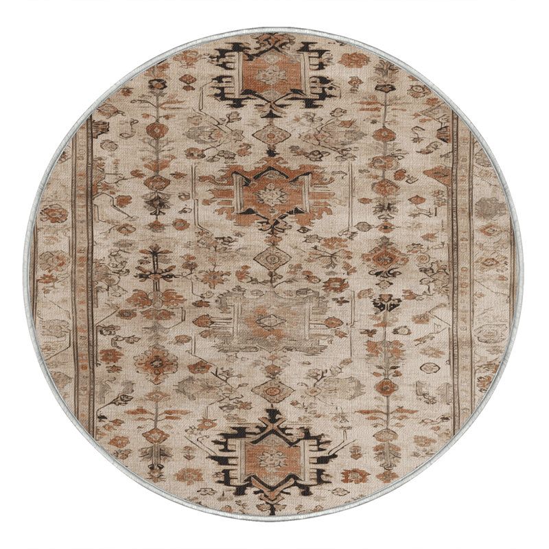 Machine Washable Afyon Beige Area Rug, Round 7'