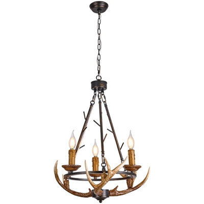 Chandelier Light 3 Lights Creativity Rustic Antler Chandelier Retro Resin Antlers Hanging Light Farmhouse Pendant Light Height Adjustable For Dining Room Kitchen