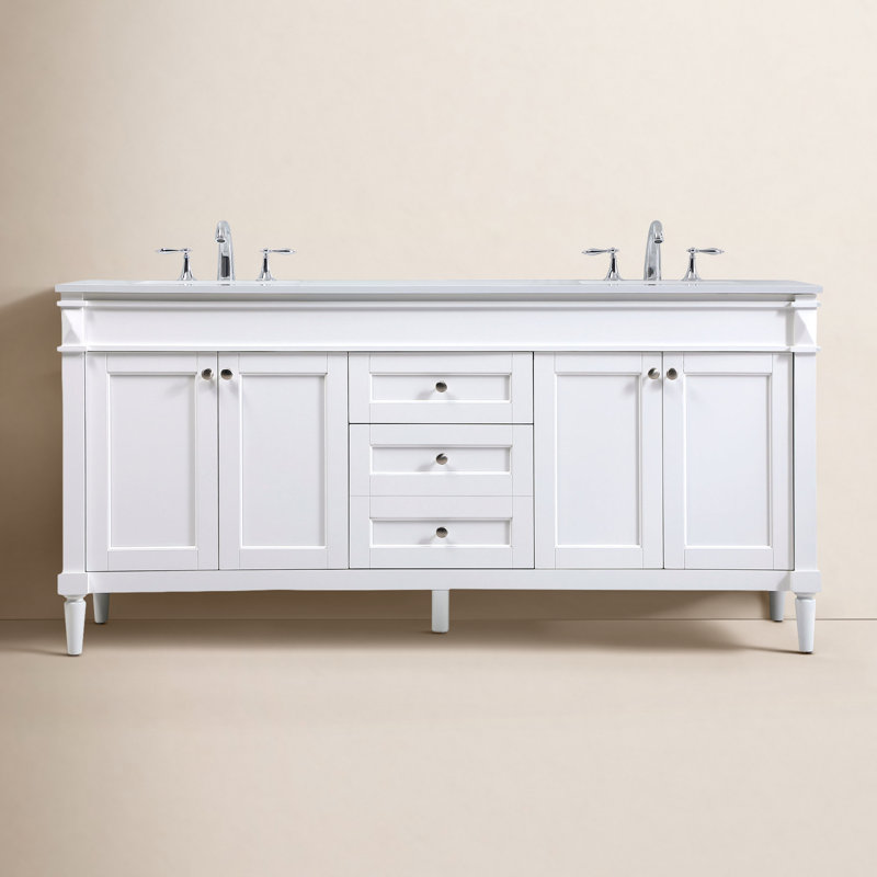 Readington 72 " W Freestanding Standard 2 Double Vanity Bathroom Vanity With Engineered Marble Top, White