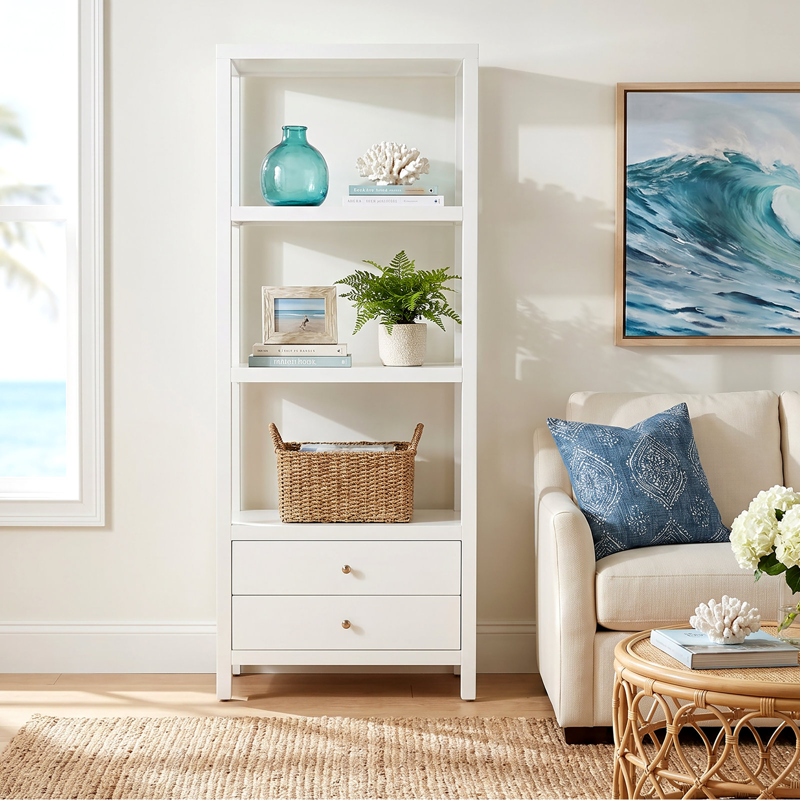 Celine 28" Acacia Bookcase, Smooth White