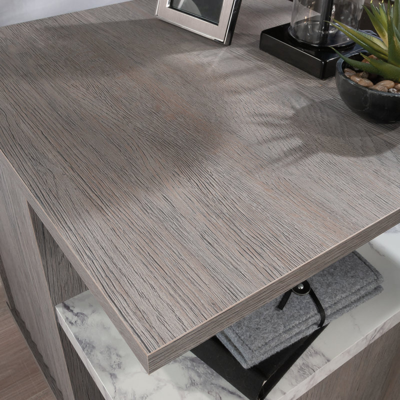 Ashen Oak Contemporary Nightstand with Faux Marble Accent