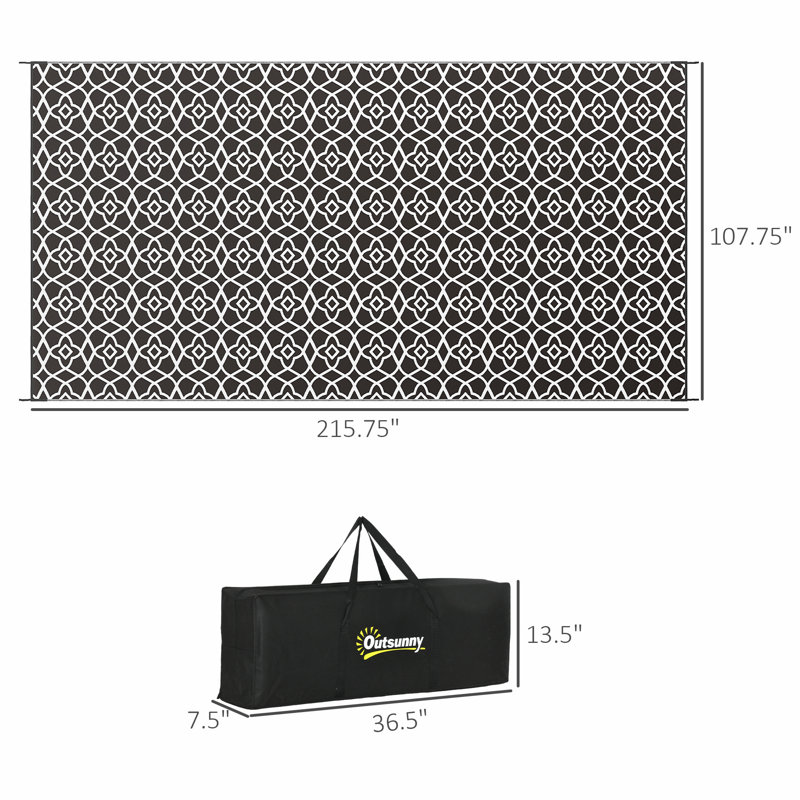 Tapis réversible, tapis d'extérieur, tapis de camping avec sac de transport, Tapis de couloir 9 pi x 18 pi