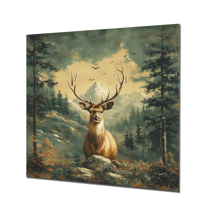 «Deer Expedition In USA Rockies», reproduction d'art moderne en métal, décoration murale cerf en métal, H 29,5 po x l 29,5 po