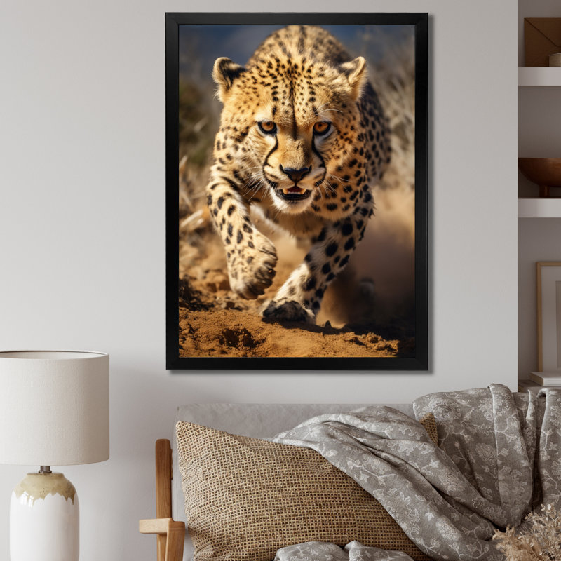 «Kyheir Dangerous Cheetah Portrait», reproduction sur toile, H 20 po x l 12 po x P 1 po, Cadre photo noir