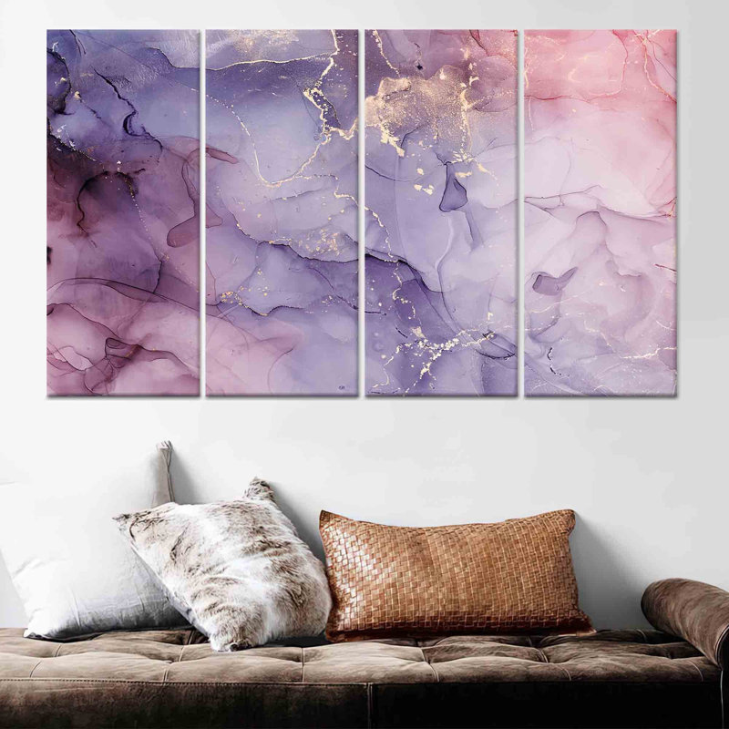 Impression sur toile abstraite de luxe moderne: art mural élégant, toile tendue 4P, 43,3 po H x 78,7 po l