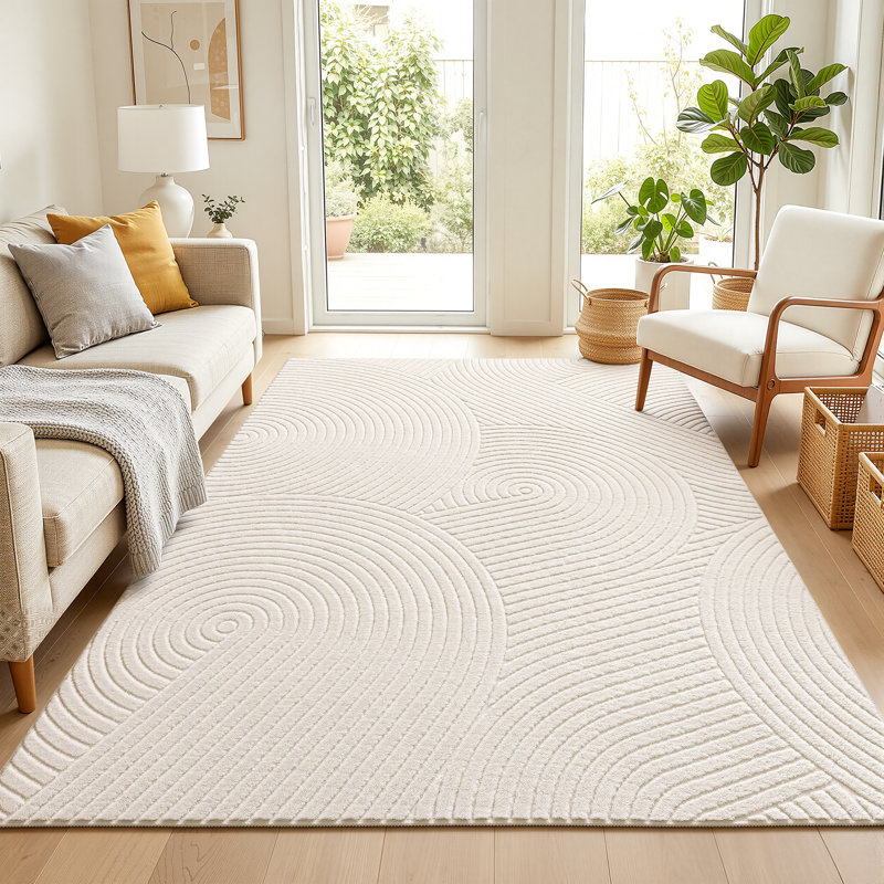 Tapis intérieur neutre à rayures neutres, Rectangulaire 3 pi x 5 pi