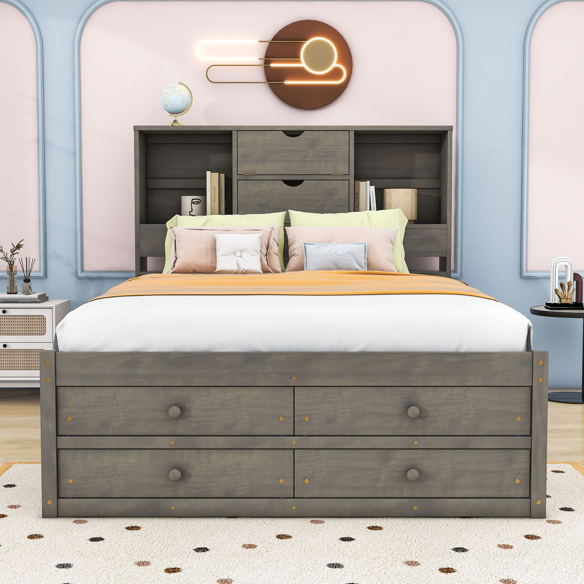 Latitude Run® Queen Platform Bed with Storage Headboard,Built-in ...