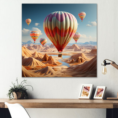 Reproduction sur toile d'une interprétation cubiste de montgolfières dans le désert
