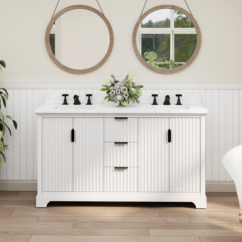 Ensemble de meuble-lavabo à double cuve 60 po Barnhart, Blanc