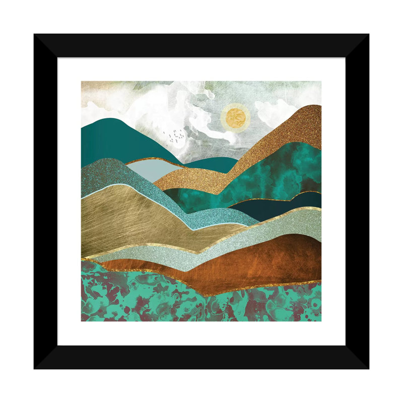 Golden Hills - impression d'art graphique, H 24 po x l 24 po x p 1 po, Blanc, Papier encadré noir