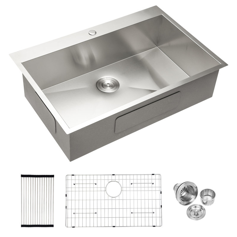 Évier de cuisine encastré 33 po - Évier de cuisine encastré 33 po à cuve simple en acier inoxydable de calibre 16