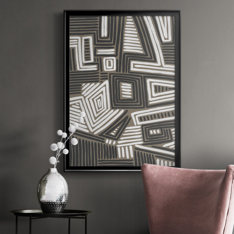 Toile abstraite encadrée de qualité abstraite Maze II - prête à être accrochée, H 36,5 po x l 26,5 po x P 1 po, Noir
