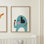 «Mid Century Modern Baby Elephant» par Rachel Lee, 3 oiseaux, reproduction d'art sur toile encadrée