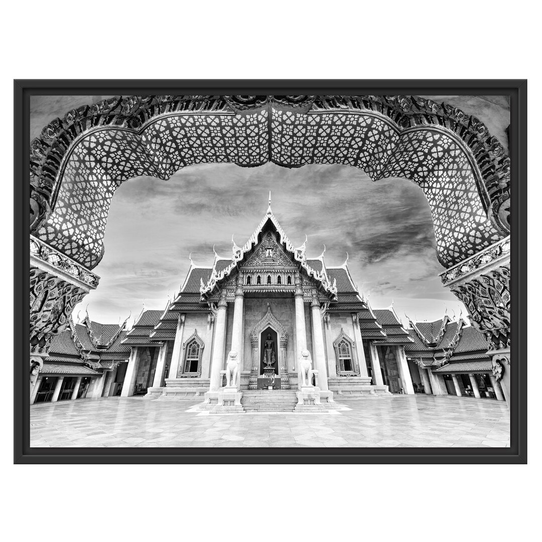 Gerahmtes Wandbild Marmortempel von Bangkok Kunst B&W