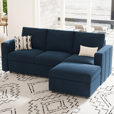 Canapé modulaire en velours 3 pièces avec repose-pieds et rangement 3 pièces Rafael