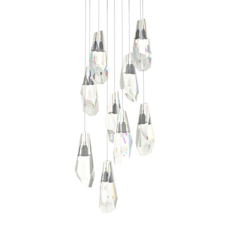 Luminaire suspendu en cristal 9 lumières Luma, Long: 16 po à 130 po, Bronze huilé
