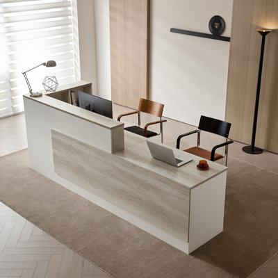 Modern Ergonomic L-Shaped Reception Desk With Elevated Right-Side Storage