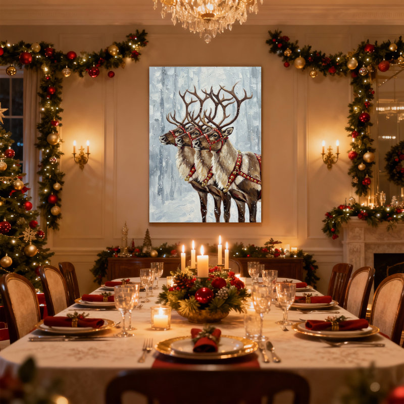 «Christmas Reindeer Winter Forest Holiday», ensemble de 3 reproductions d'art sur toile, H 30 po x l 20 po