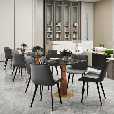 Ensemble de 5 tables de conférence carrées modernes en verre avec 4 chaises en cuir