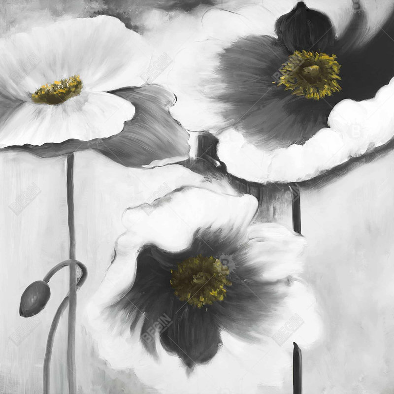 Black and white flowers - 26"x26" Throw pillow - Poly twill - Print on demand