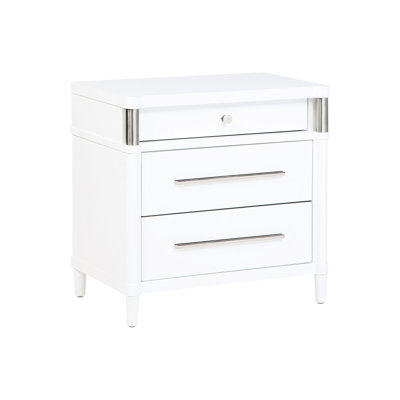 Table de chevet à 3 tiroirs pour la chambre à coucher, de couleur blanche, avec joints, dessus doublé de feutre et accès caché à 3 tiroirs, fabrication en bois d'ingénierie en bois d'hévéa massif, dispositif anti-basculement, rangement pour chambre à coucher moderne