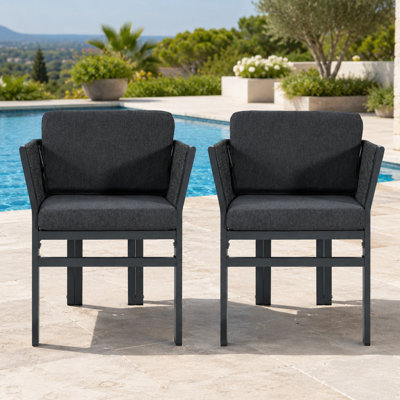 Ensemble de 2 chaises de patio d'extérieur rembourrées avec cadre en aluminium et détails en rotin