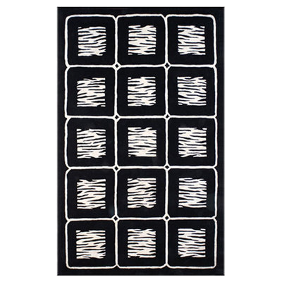 African Safari Animal Print Handmade Tufted Wool Black/Off White Area Rug