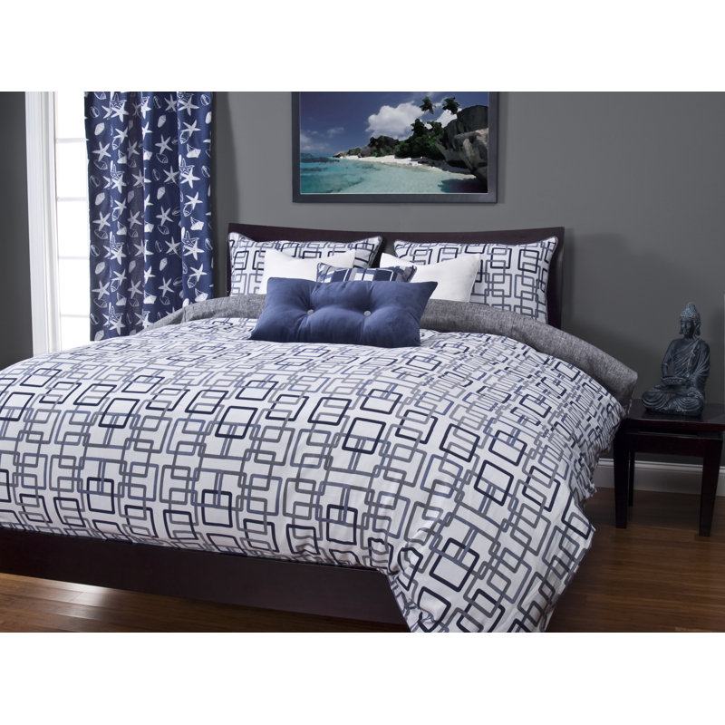 Modern & Contemporary Geometric Shapes Duvet Cover & Insert, Blue, Full Duvet Cover & Insert + 4 Additional Pieces