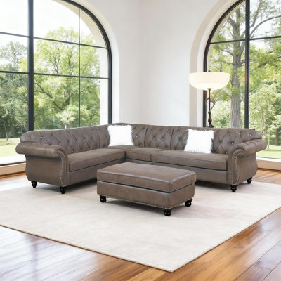 Luxury 4-piece Sectional With Diamond Stitching & Scrolled Arms