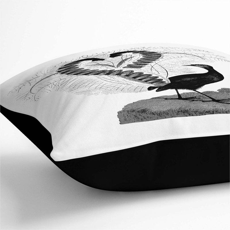 Lyrebird Illustration Cushion with Filling, 40cm H x 40cm W x 15cm D, Black