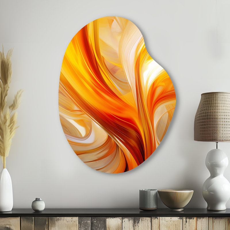 Coreta - Fractals, impressions métalliques asymétriques, art mural en forme de forme irrégulière orange, H 38 po x l 28 po