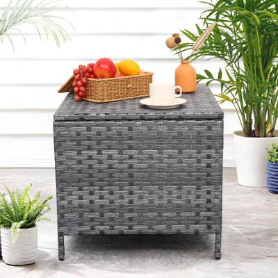 Outdoor Wicker Side Table Patio Coffee Table with Storage End Square Table