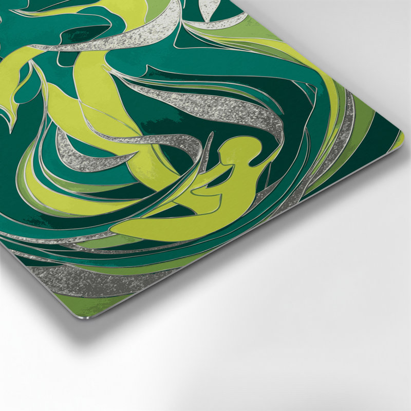 Abstrait art figuratif vert en métal 93, H 11 po x l 14 po