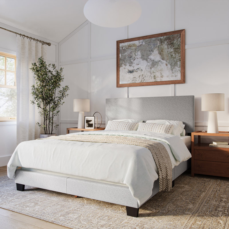 Lit tapissier Arlea, Grand, Polyester gris clair