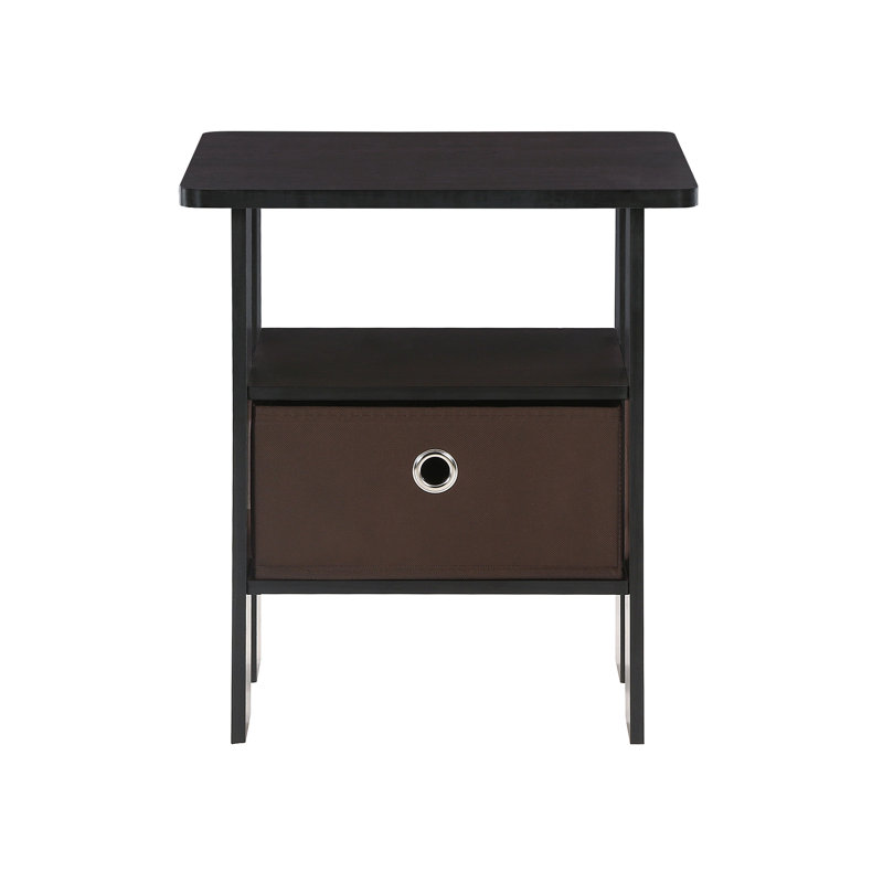 Stanbridge Side Table Nightstand with Fabric Storage Bin, Dark Walnut