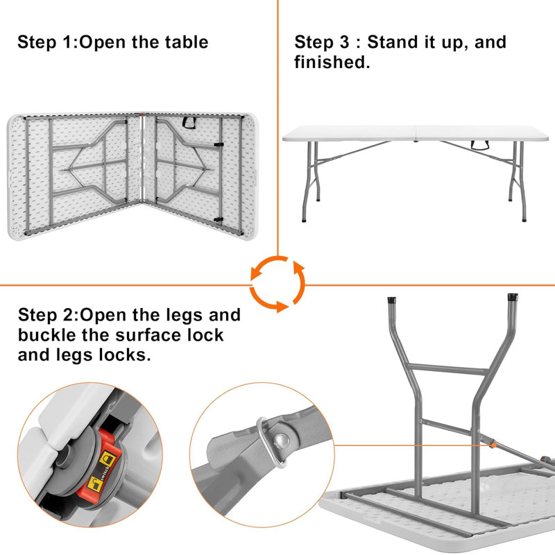 Folding Picnic Table, Plastic Picnic Table, Portable with Carrying Handle, White Tailgate Utility Commercial Craft Table with Heavy Duty Frame for Parties and Events.
