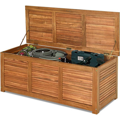 Boîte de rangement en bois 47 gallons - Banc de rangement extérieur en bois d'acacia pour meubles de jardin, outils de jardin, jouets et coussins