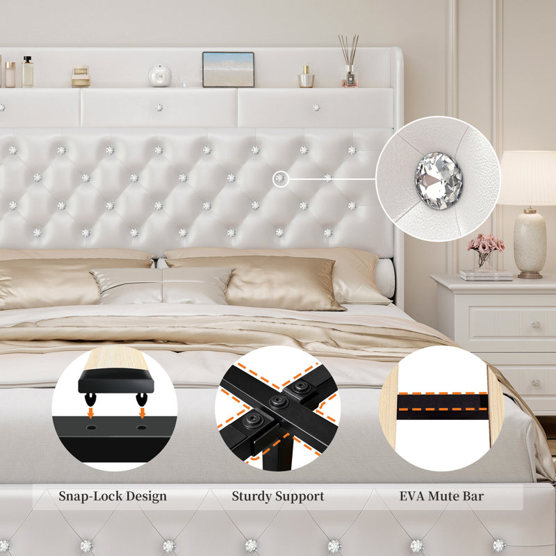 Upholstered Bed, King(5'), White