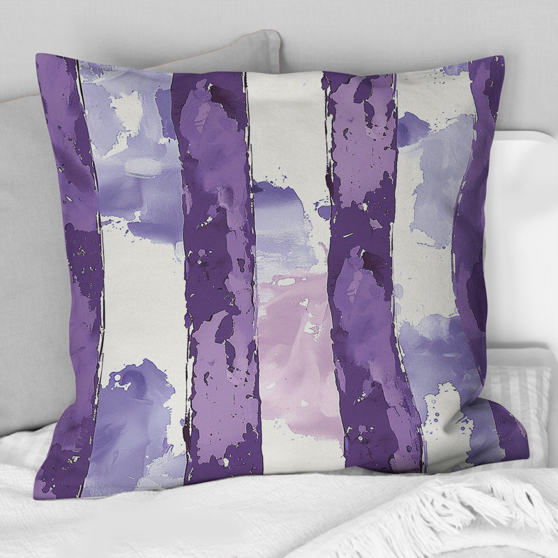 Coussin décoratif mauve et blanc Glam Stripes II, H 16 po x l 16 po