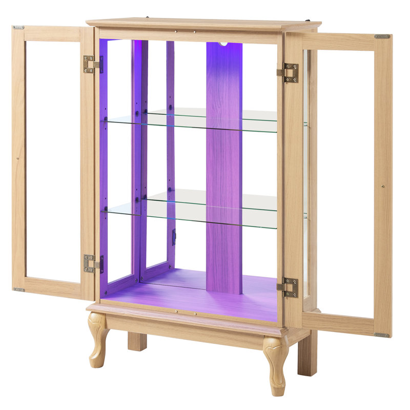 Élégante petite vitrine avec éclairage intégré, dossier et structure en miroir pour objets de collection.