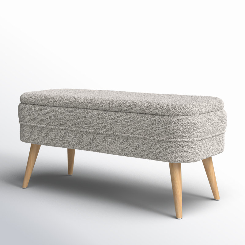 Gray Upholstered Storage Bench with Squared Wood Legs