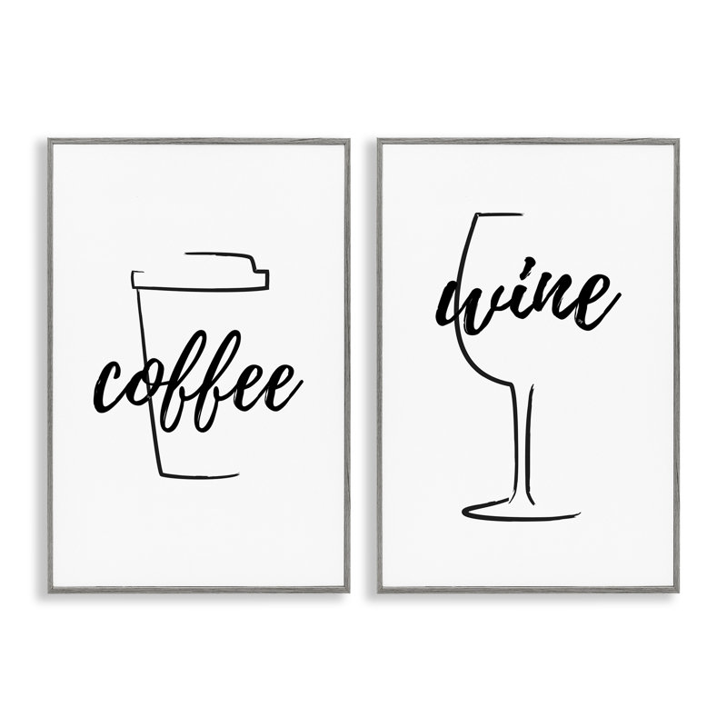 «Simple Coffee Wine Dessin», ensemble de 2 giclées par Martina Pavlova, Estampe numérique Farmhouse, H 24 po x l 16 po