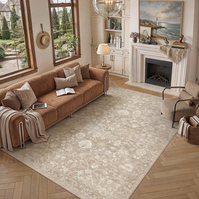 Tapis lavable à motif floral rétro Avella avec envers antidérapant